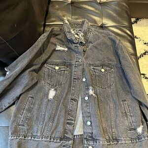 Missguided Charcoal Distressed Denim Jacket